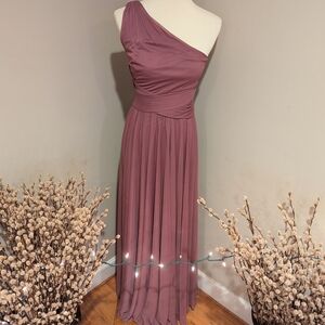 David's Bridal One-Shoulder Dusty Rose Dress